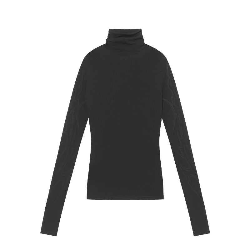 Unisex long-sleeved shirt high collar dark gridsprinting