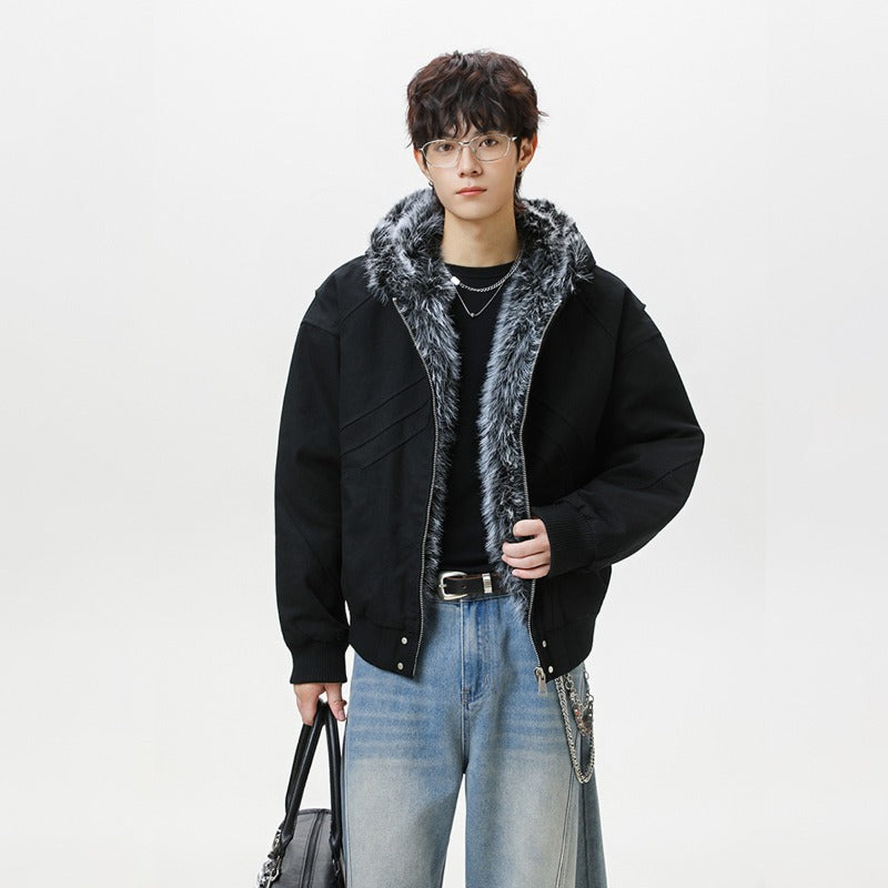 Unisex Down Jacket Winter Fleece Collar Plush Cotton Jacket Men