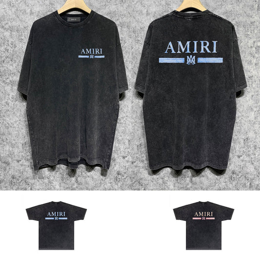 Amiri washed t-shirt crayon horizontal stripes printing short sleeve