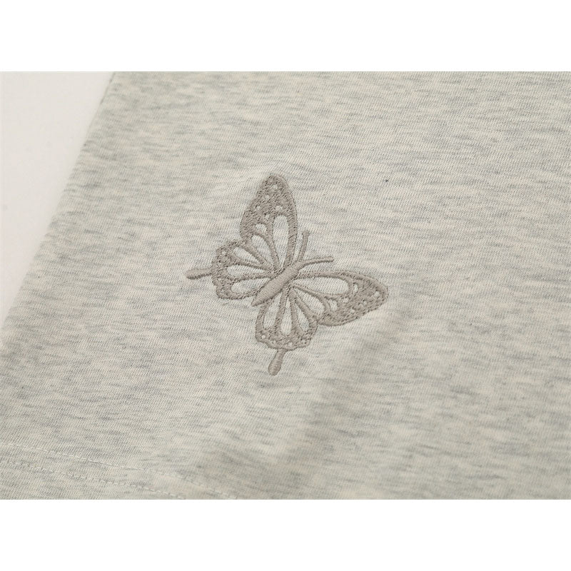 US drip outfits Summer Vintage Embroidery Meter Casual Loose Short Sleeve T-Shirts