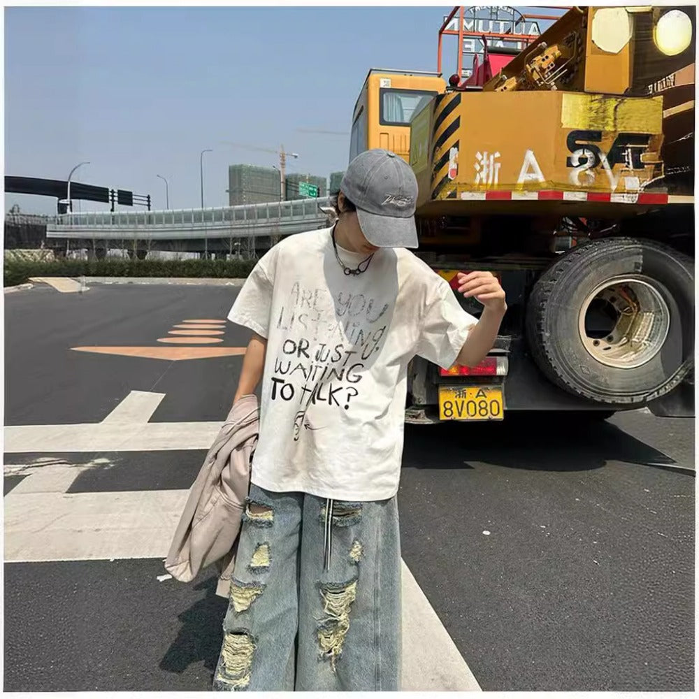 Streetwear Eua t shirt make old loose retro cleanfit short sleeve t-shirt