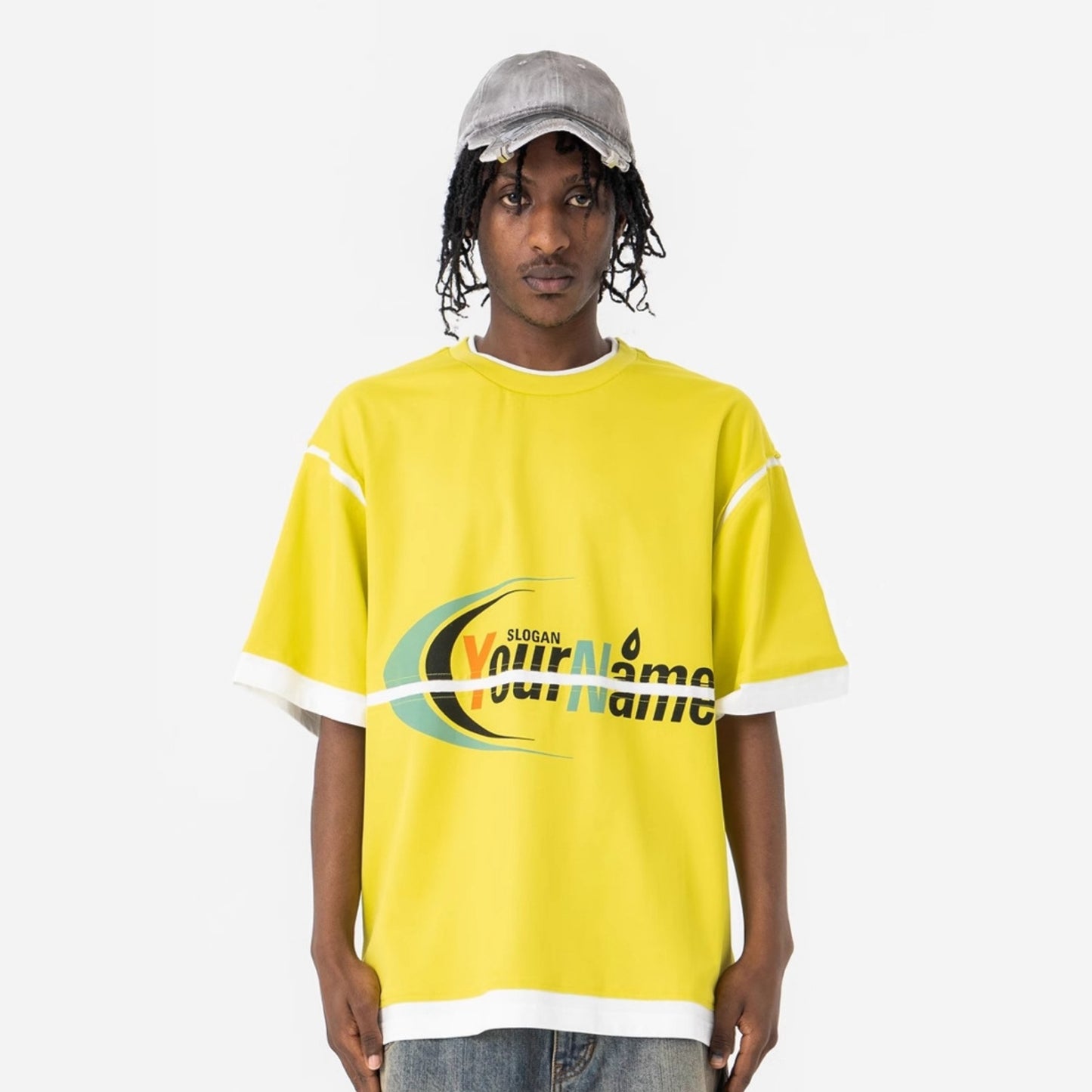 Vic Streetwear Summer Letter Print Short Sleeve T-Shirt Loose