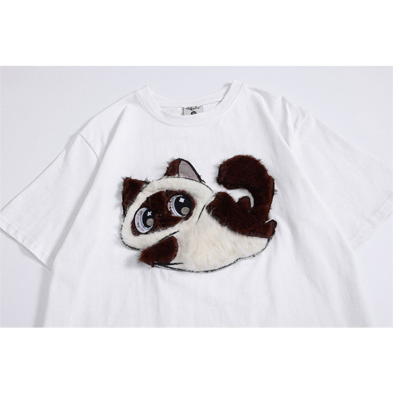 Camisetas streetwear Summer Vintage Space Cat Casual Loose Short Sleeve T-Shirt