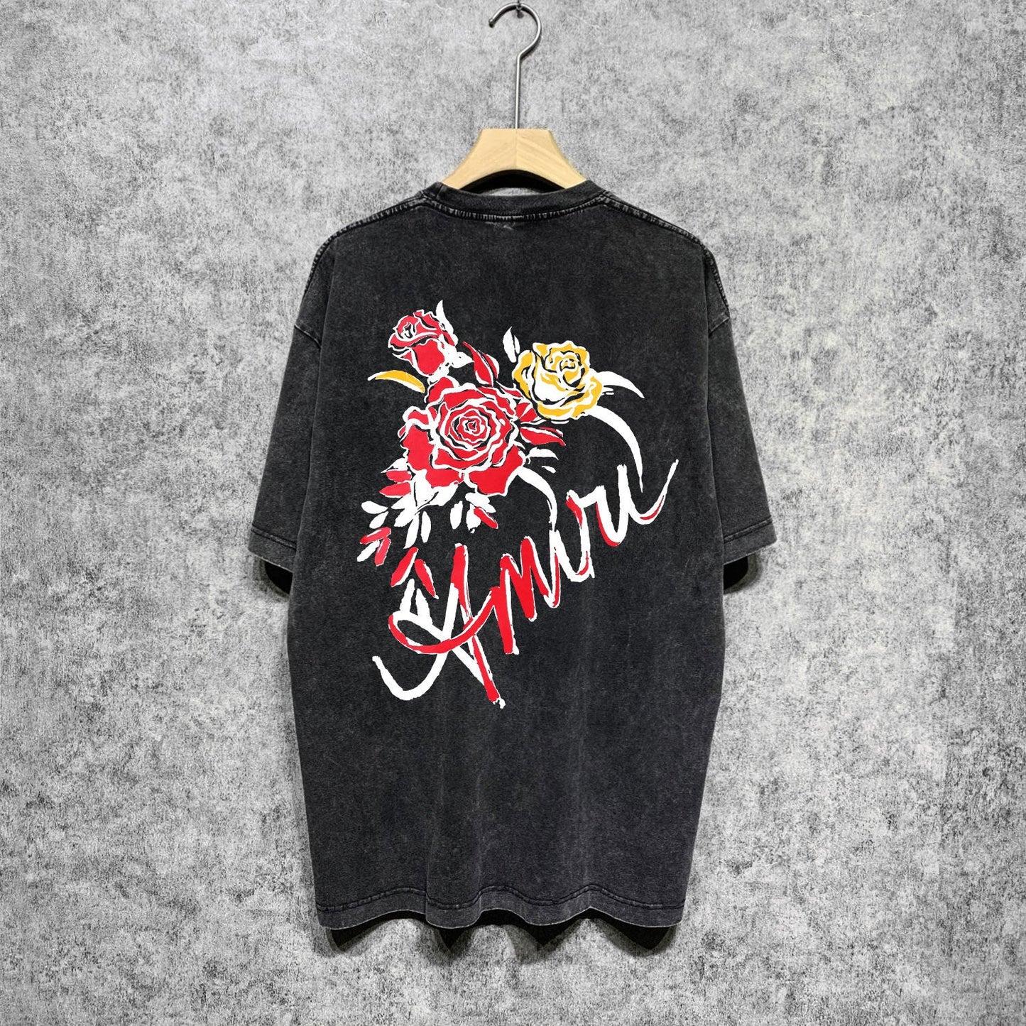 Amiri washed t-shirt flower printing short sleeve