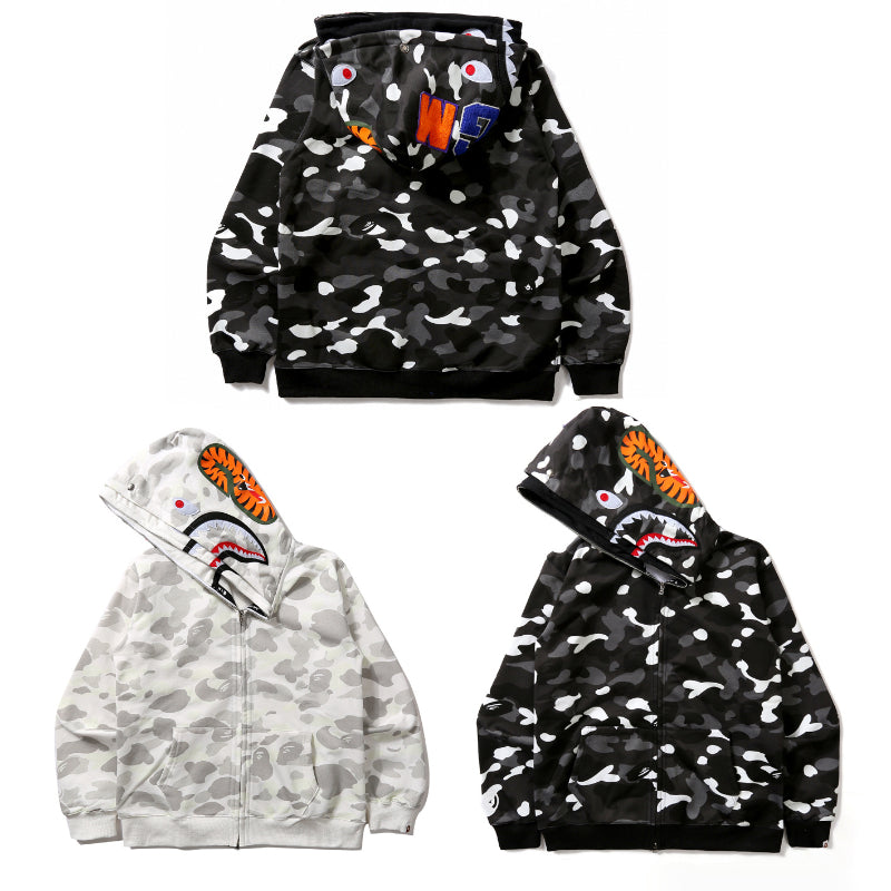 Ape Hoodie Luminous Camouflage Spotted Shark Double Hooded Zip Sweater