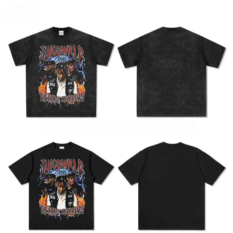 Streetwear masculino Juice Wrld hip hop print long sleeve short sleeve vintage T shirt
