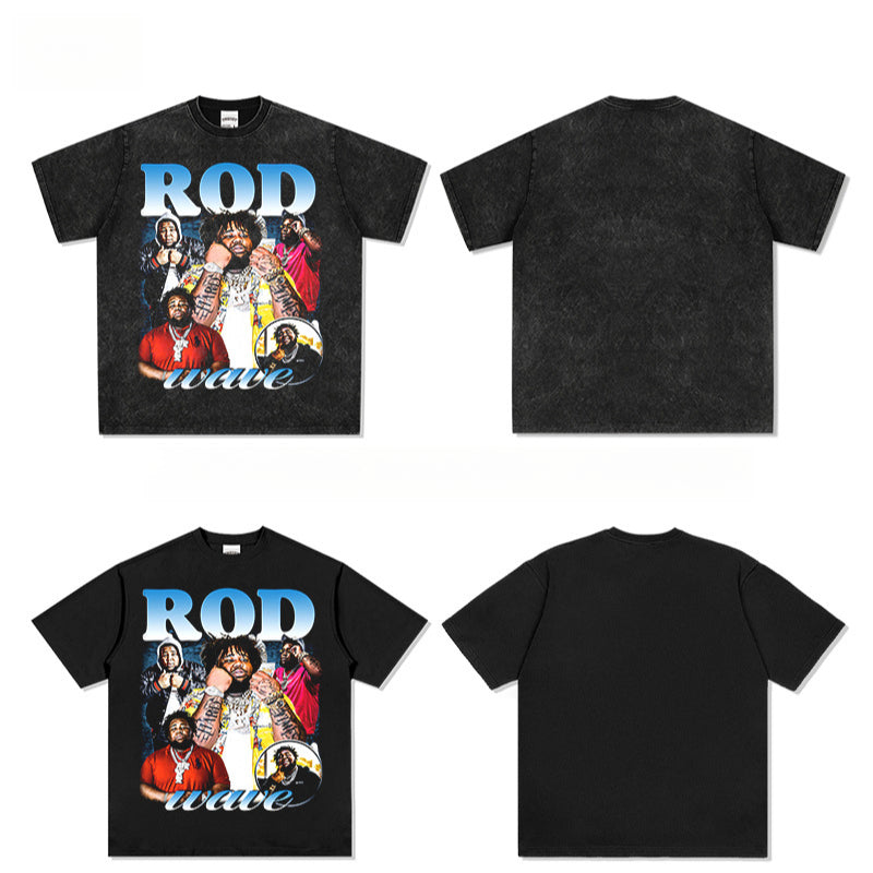 Outfit streetwear vintage, hip hop Rod Wave print short sleeve t-shirt