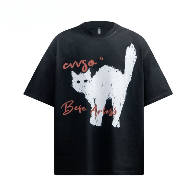 80s And 90s Vintage Fun Fried Cat Short Sleeve T-Shirts