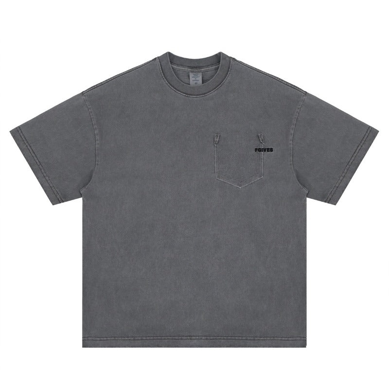 Vintage 90s Hip Hop Clothing Summer Vintage Pocket Embroidered Short Sleeve T-Shirt