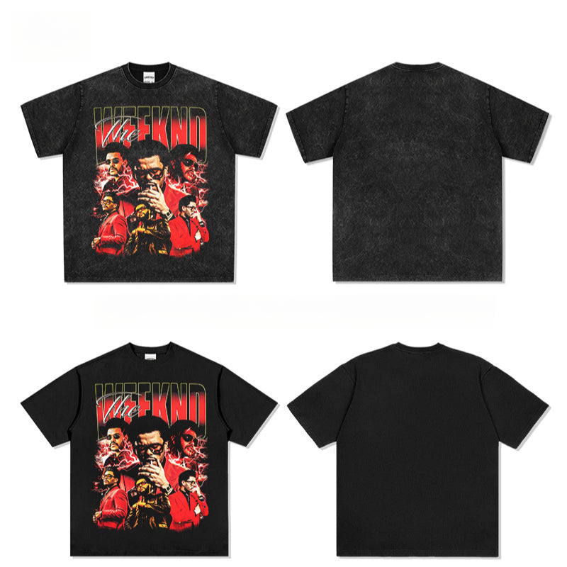 Marcas streetwear usa vintage hip hop Weeknd print short sleeve t-shirt