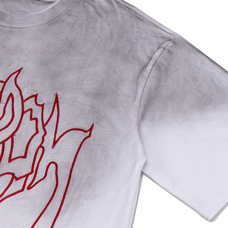 Retro Style Shirt For Men Summer Flame Letter Embroidery Short Sleeve T-Shirt