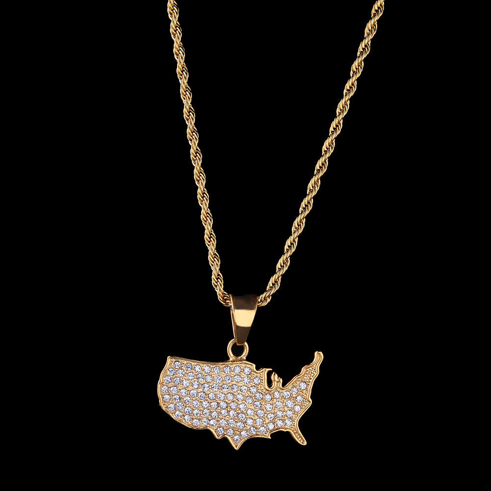 Jewelry Diamond Map Plate Pendant Necklace