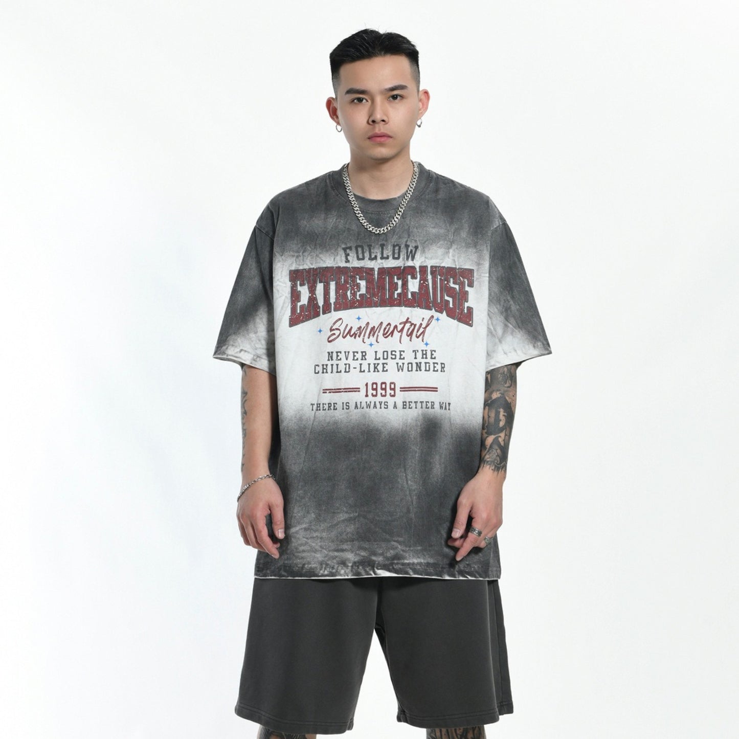 1990 Fashion T-Shirt Loose Wash Old Short Sleeve T