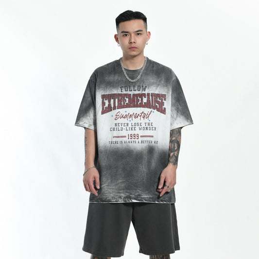1990 Fashion T-Shirt Loose Wash Old Short Sleeve T