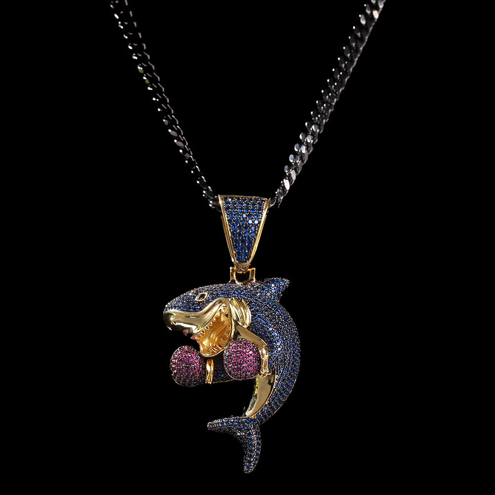 Jewelry Hip Hop Boxing Shark Zircon Pendant Necklace Animal Spectrum Armament