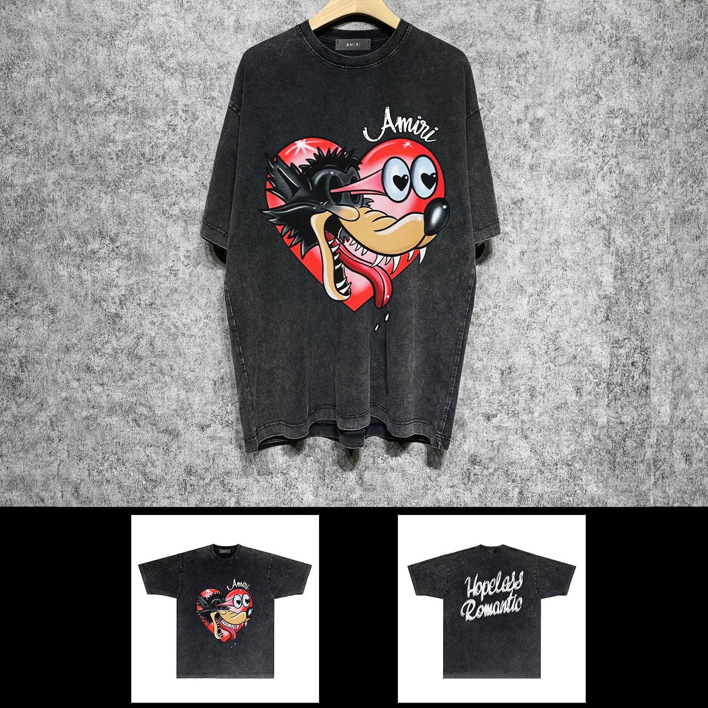 Amiri washed t-shirt heart wolf head short sleeve