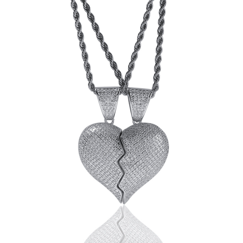 Jewelry Two Halves Heartbreak Combination Pendant Copper Inlaid Zircon St. Valentine's Spectrum Angel Pieces