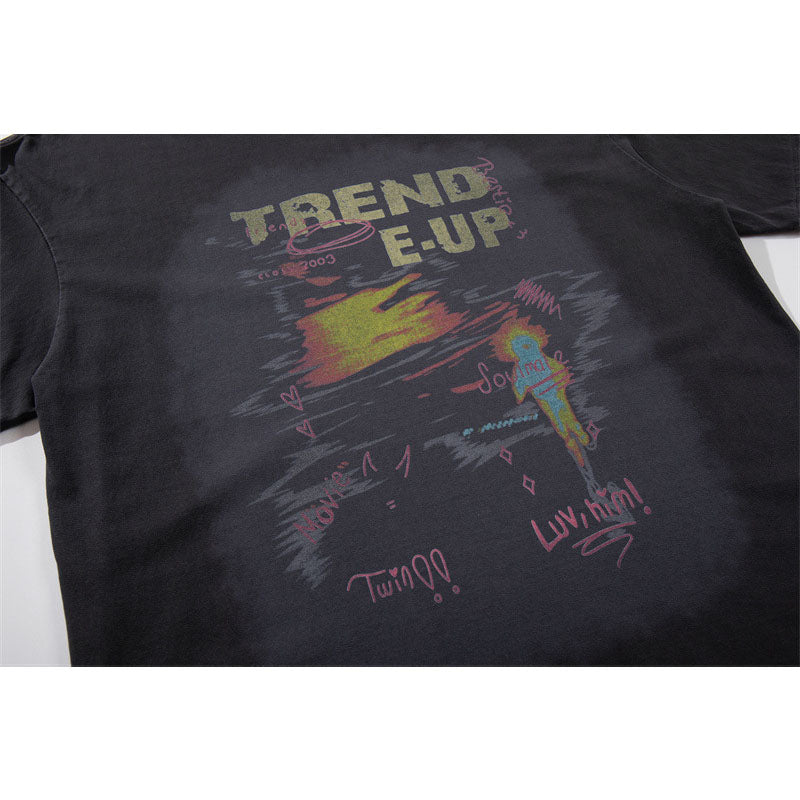US drip outfits Summer Vintage Pattern Casual Loose Short Sleeve T-Shirts