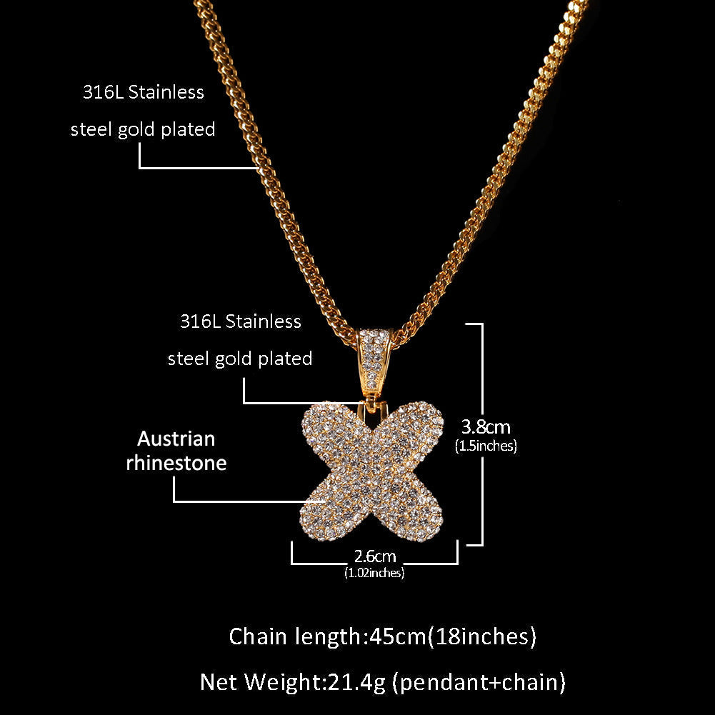 Jewelry Full Diamond 26 Letter Pendant Necklace Alphabet Pieces Word Up