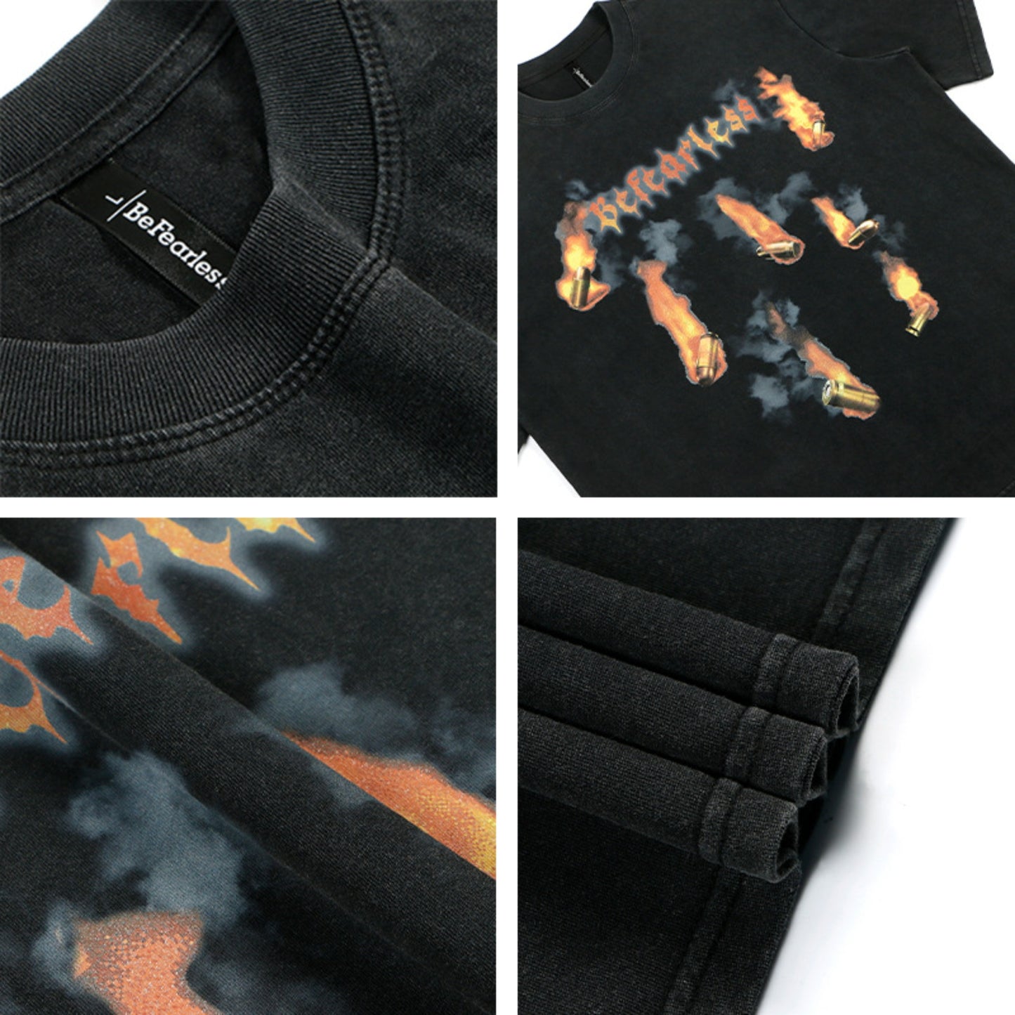 80s And 90s Vintage T Shirts Flame Bullet Short Sleeve Men's and Women's Summer Loose Top