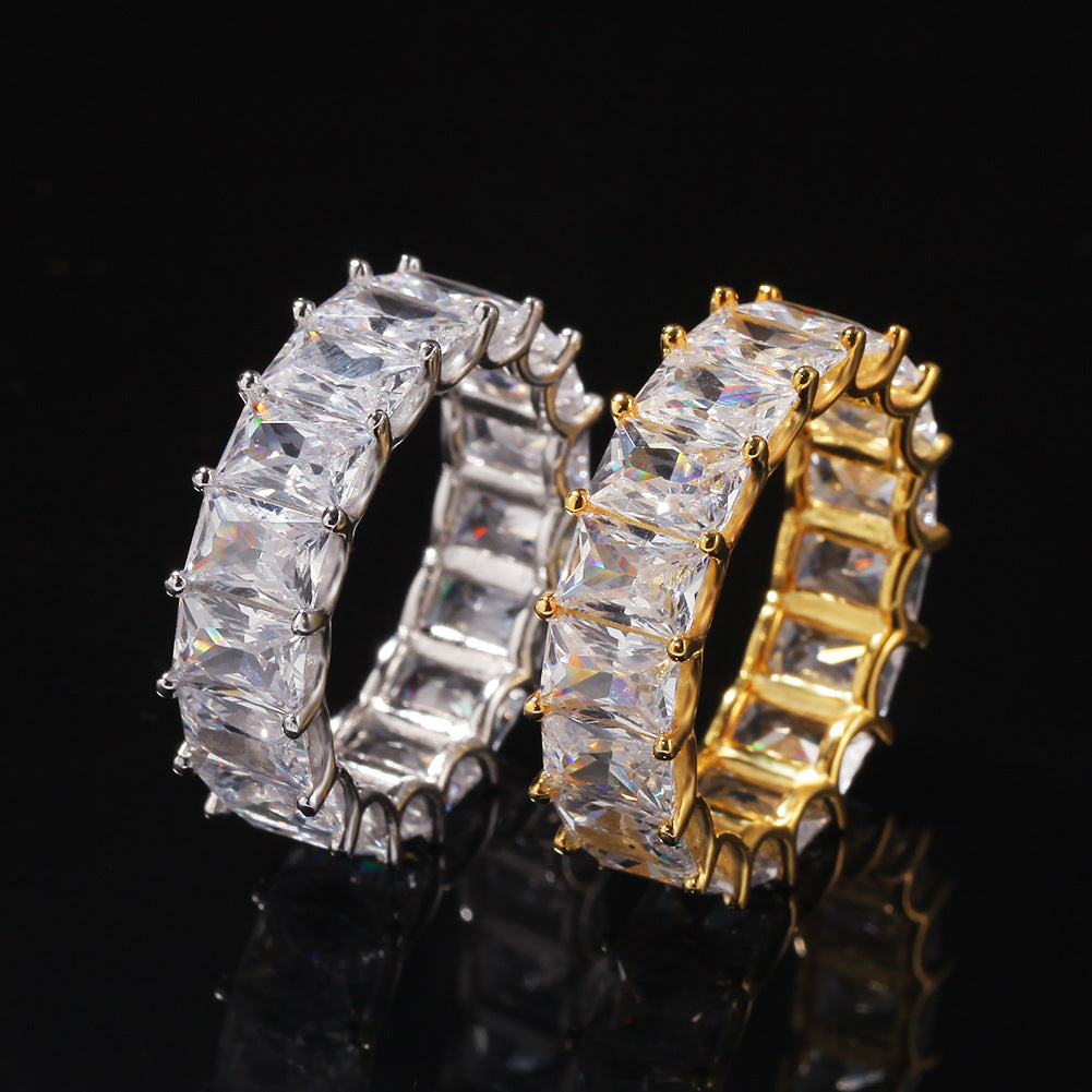 Rings 925 Silver Zircon Zirconium Square Gold Plated Hip Hop Ring Royalty Spectrum
