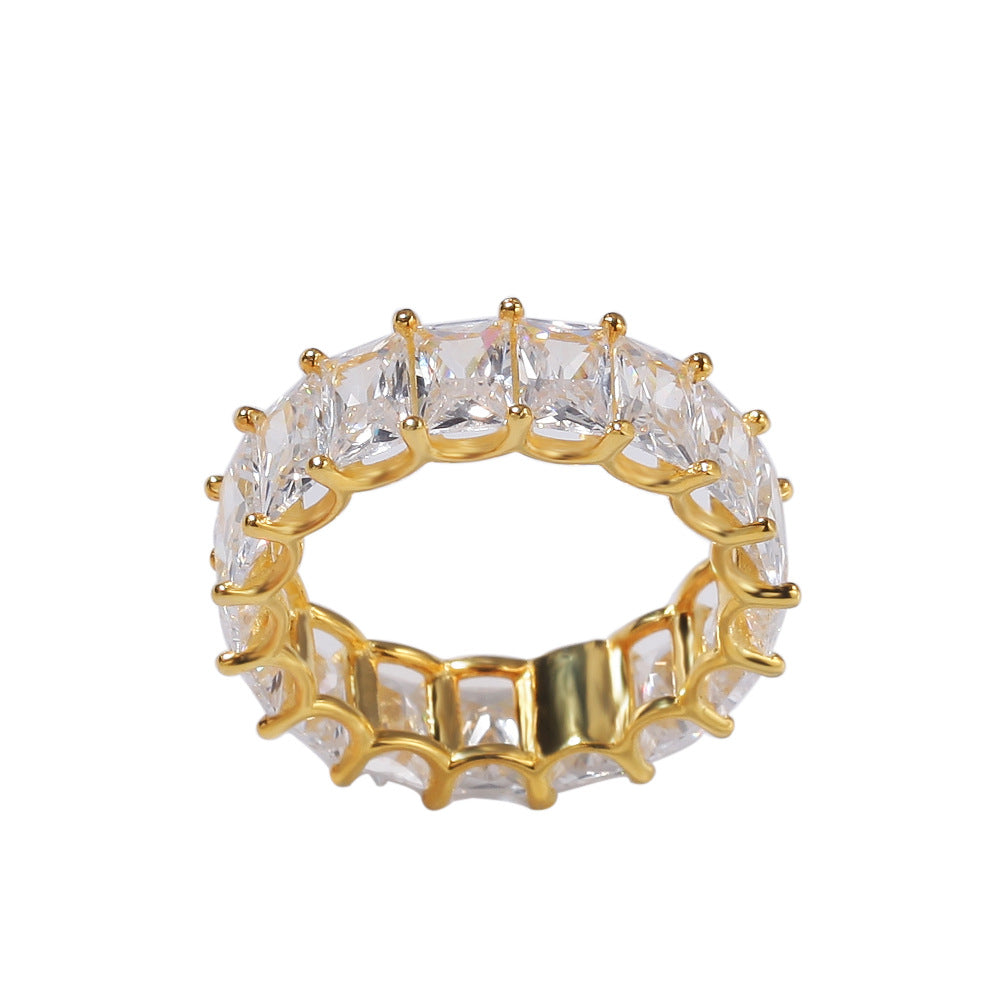 Rings 925 Silver Zircon Zirconium Square Gold Plated Hip Hop Ring Royalty Spectrum
