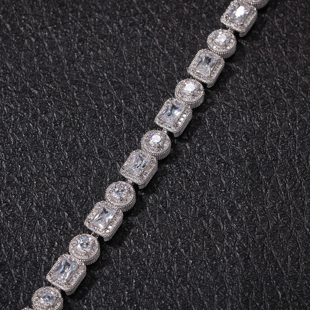 Bracelet Hip Hop Bracelet Square Round Copper with Zircon St. Valentine's Spectrum