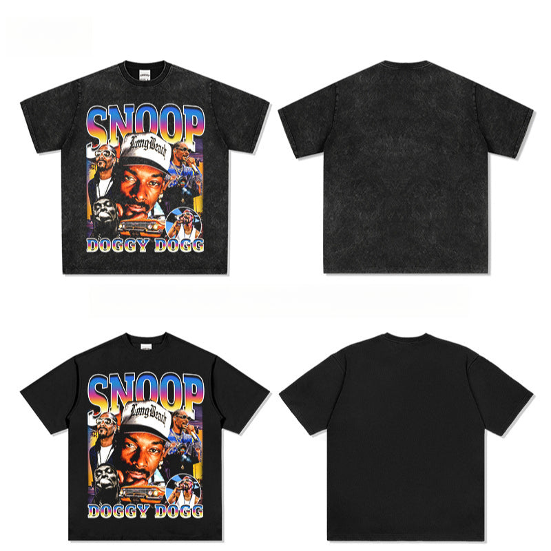 Outfit streetwear vintage hip hop snoop doggie print short sleeve t-shirt
