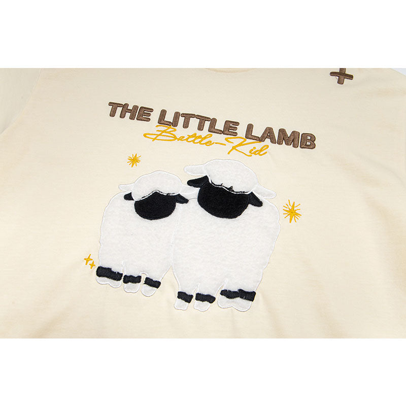 New York Hip Hop Style Crew Neck Sheep Embroidered T-Shirt