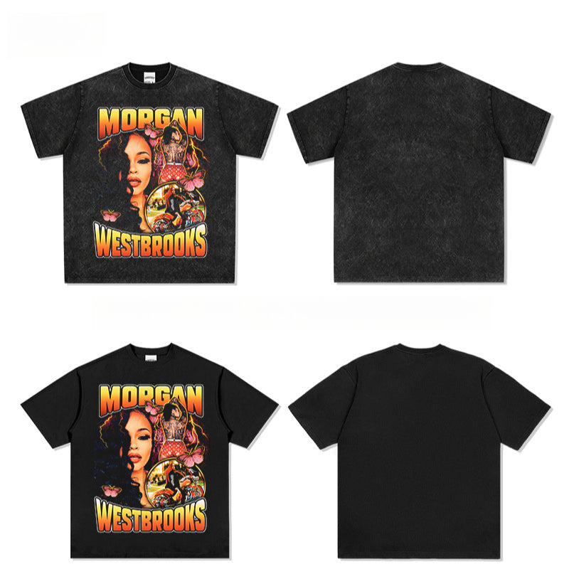 Outfit streetwear vintage hip hop morgan print short sleeve t-shirt
