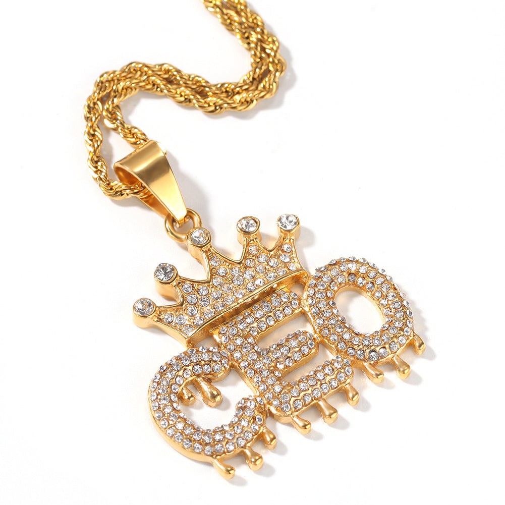 Jewelry Full Diamond Crown CEO Letter Necklace Alphabet Pieces Royalty