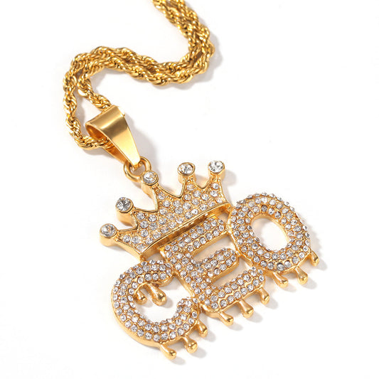 Jewelry Full Diamond Crown CEO Letter Necklace Alphabet Pieces Royalty