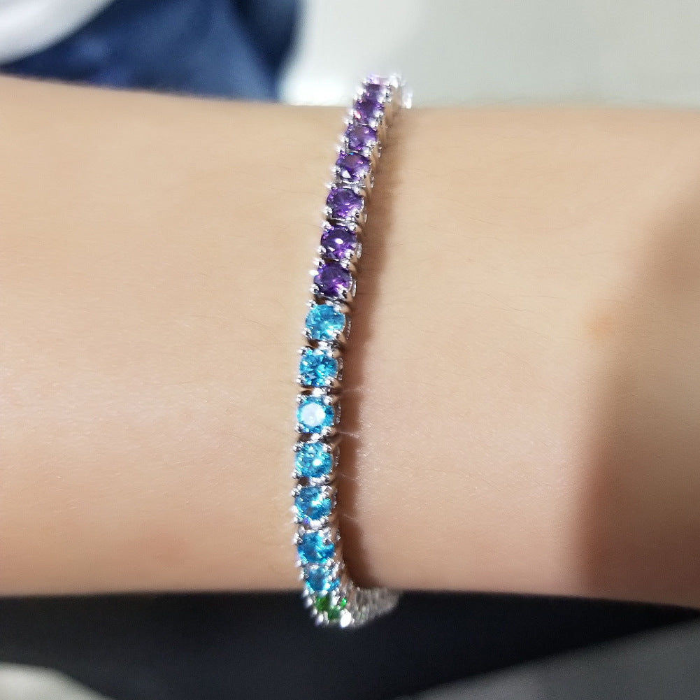 Bracelet Hip Hop Bracelet Copper Inlaid Colorful Zircon Tennis Chain St. Valentine's