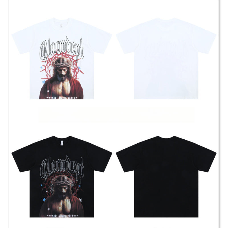 Vintage College Shirts Autumn/Winter, Portrait Print Crew Neck Short Sleeve T-Shirt