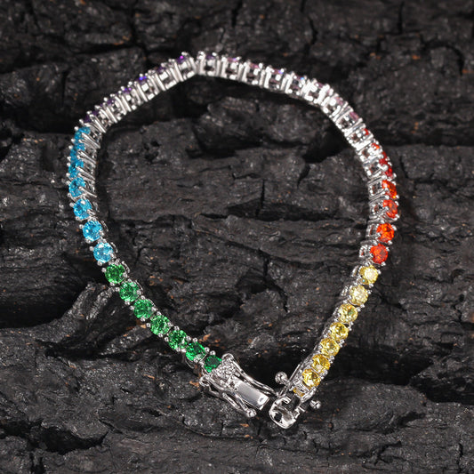 Bracelet Hip Hop Bracelet Copper Inlaid Colorful Zircon Tennis Chain St. Valentine's