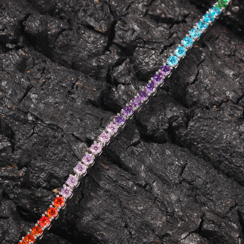 Bracelet Hip Hop Bracelet Copper Inlaid Colorful Zircon Tennis Chain St. Valentine's