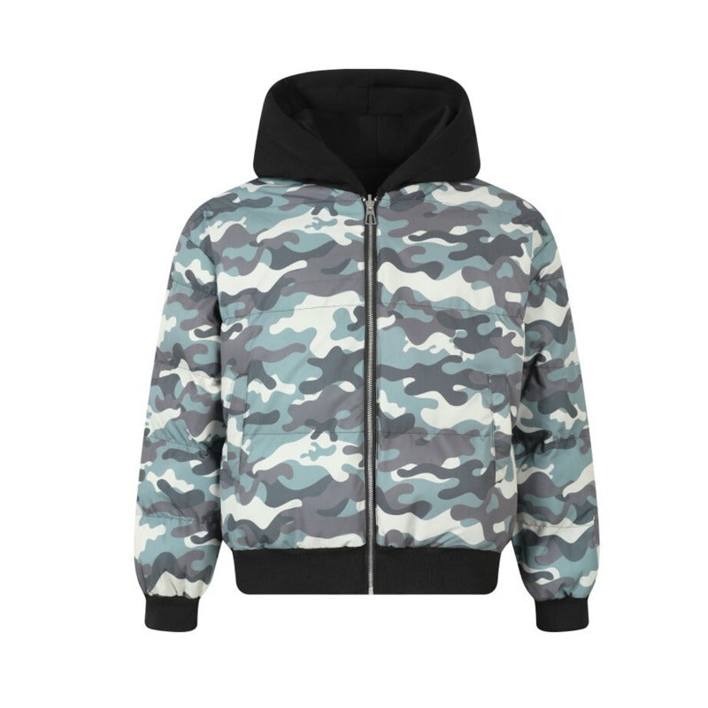 Unisex Down Jacket Winter Hooded Sweater Double-Sided Padded Jacket Men