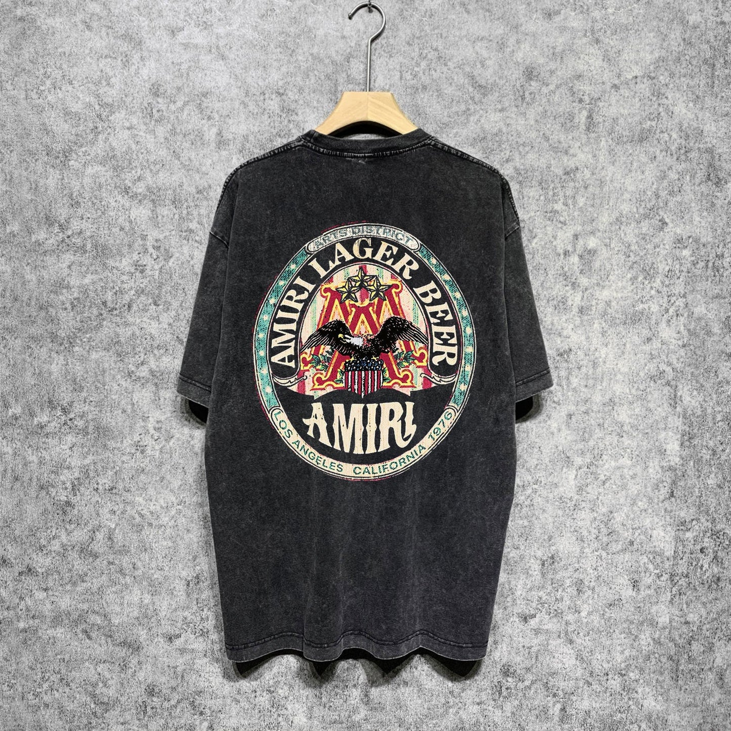 Amiri washed t-shirt oil painting flying eagle short sleeve