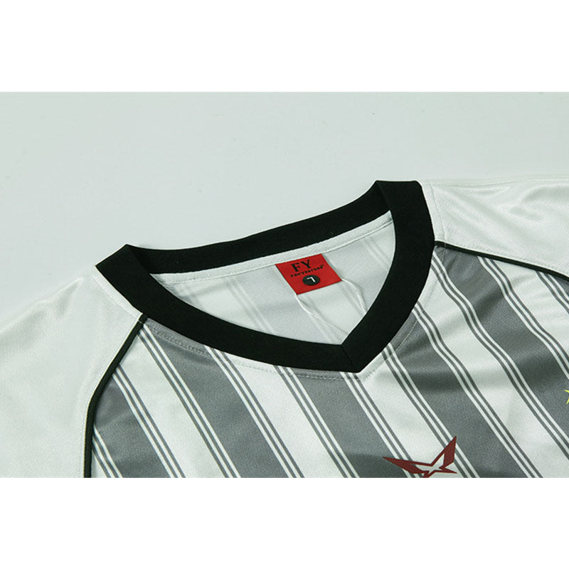 New York Hip Hop Style Vertical Stripe Letter Print V-Neck T-Shirt