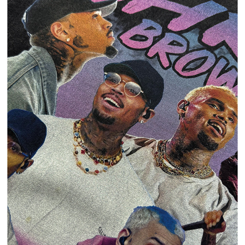 New york hip hop shop vintage hip hop chris brown print short sleeve t-shirt