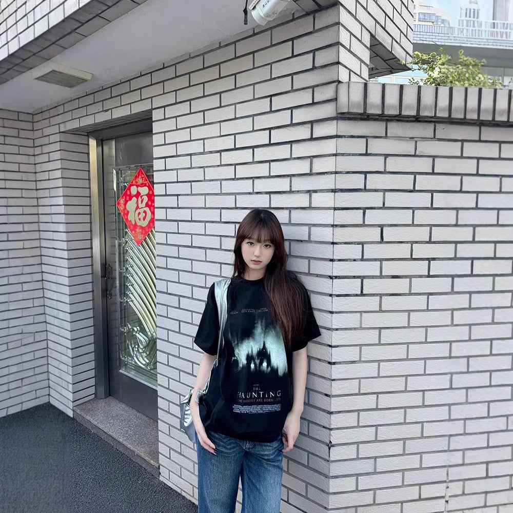 Streetwear Eua t-shirt Vintage Cleanfit Cotton Illustration Digital Printing Boxy Crew Neck Short Sleeve T-Shirt
