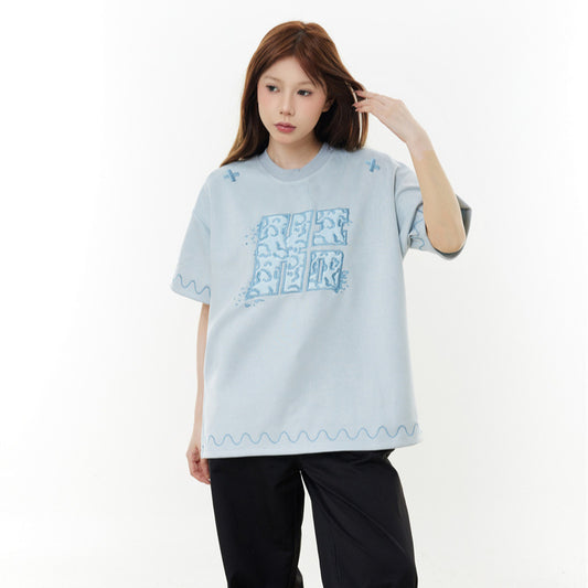 Camisas Retros Cloth Embroidered Short Sleeve T-Shirt Loose T-Shirt