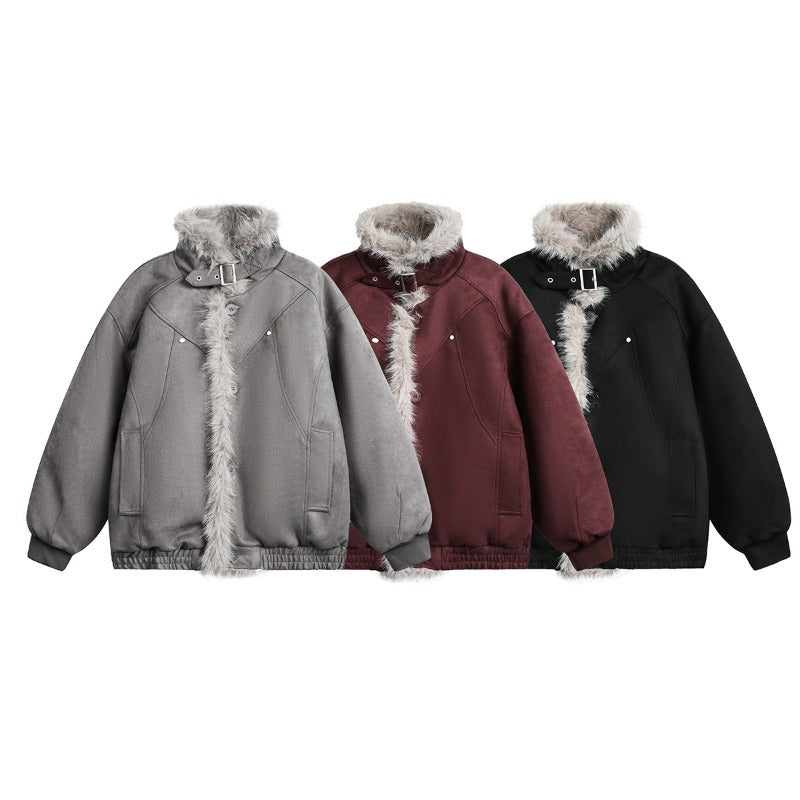 Unisex Down Jacket Winter Fleece Collar Vintage Jacket