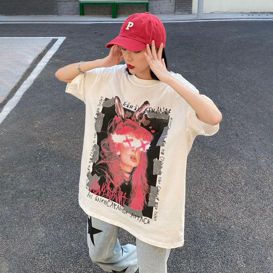 1990 Fashion T-Shirt Y2K Printed T-Shirt Short Sleeve Crew Neck T-Shirt