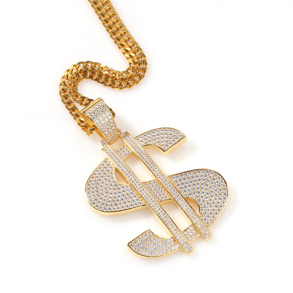 Jewelry Dollar Pendant Necklace Copper Set Zircon Royalty