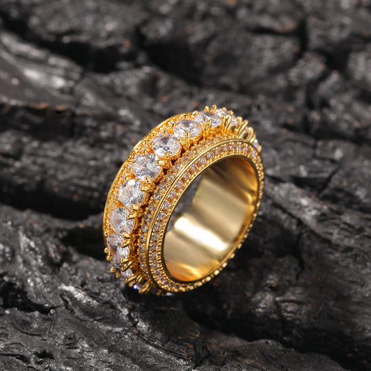 Rings Rotatable Real Gold Design Zircon Ring hiphop jewelry St. Valentine's