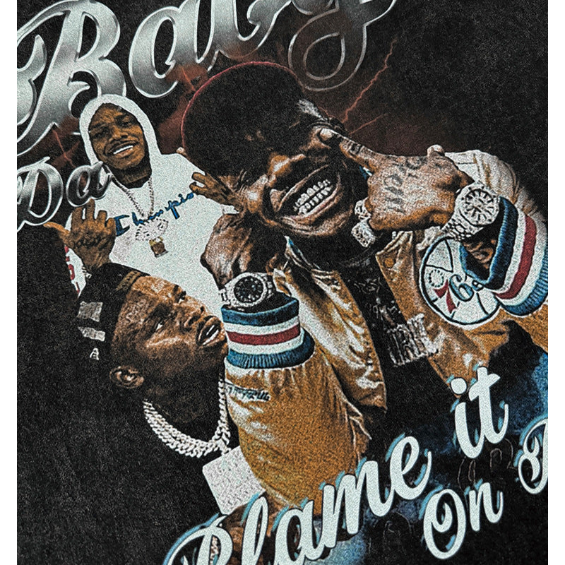 Cool t rapper DaBaby print hip hop rap short sleeve men t retro washed t-shirt loose top