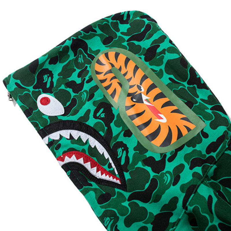 Ape Hoodie Shark Dark Green Camo Fleece Hooded Cardigan Sweater Jacket
