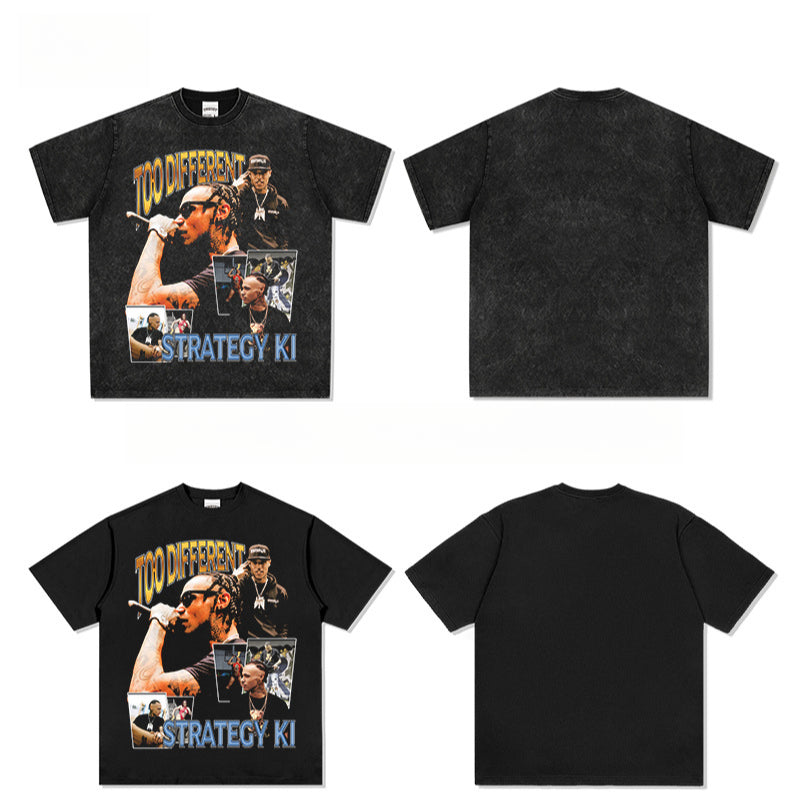 Outfit streetwear Retro, Hip Hop Strategy Ki Print Short Sleeve T-Shirt