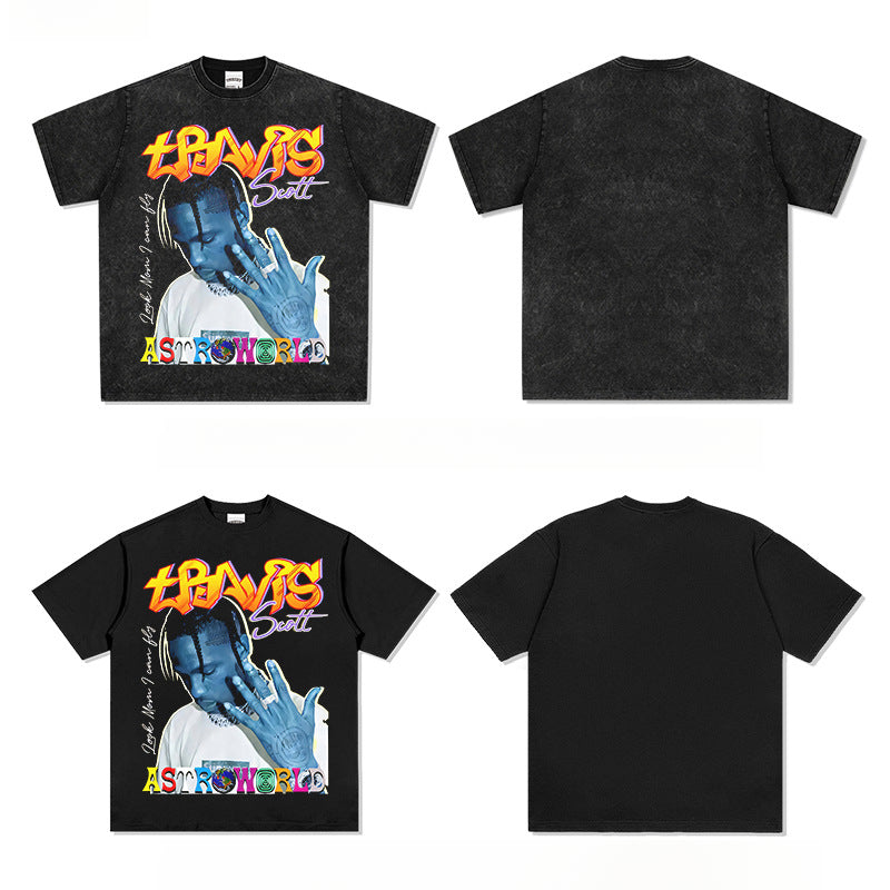 Streetwear masculino TRAVIS SCOTT hip hop print short sleeve t-shirt Vintage